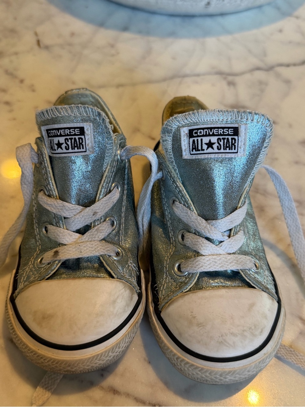 Converse All Star Kids Metallic Light Blue Low Top Sneakers 9T